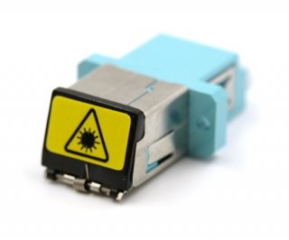 Shuttered LC Duplex Aqua Adapter with Flange