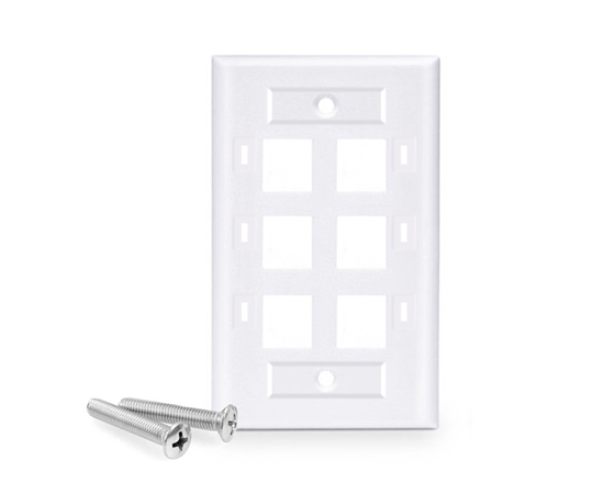 6 Port Keystone Wall Plate with ID Window Single Gang 6 Port Keystone Wall Plate with ID Window Single Gang