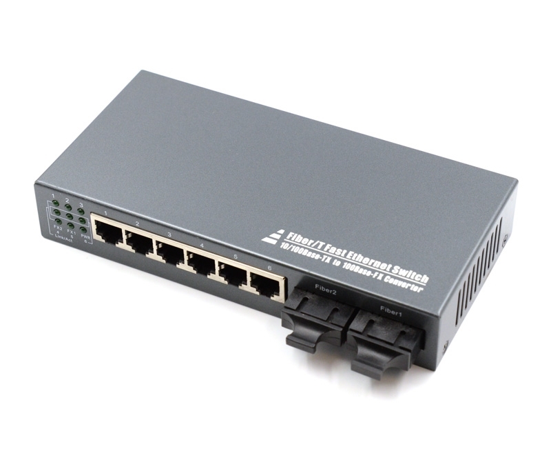 6 Port Fiber Switch 10/100 RJ45 to 2 Fiber Port Singlemode 25km